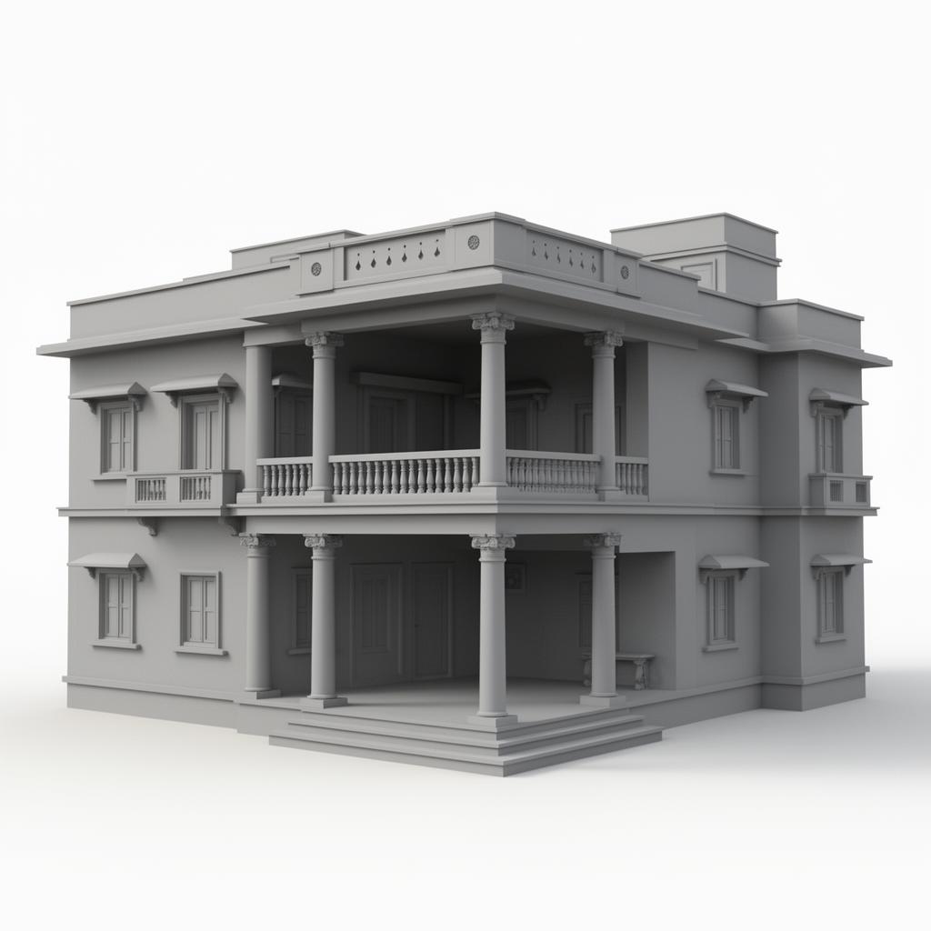 G+3 Indo-Contemporary Kothi — 2000 sqft plot · 40×50 3D render